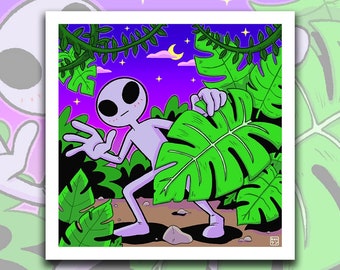 HELLO Art Print || Alien, UFO, Cryptid, Space, Plants, Galaxy, Cute, Kawaii, Paranormal, Supernatural