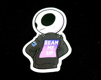 Beam Me Up Sticker || Cute, Kawaii, UFOs, Aliens, Paranormal, Cryptids, Greys, Pastel Goth, Space, Galaxy, Sticker