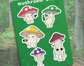 Mushroom Boys Sticker Sheet || Cute, Kawaii, Nature, Cartoon, Anti-Social, Yami Kawaii, Funny