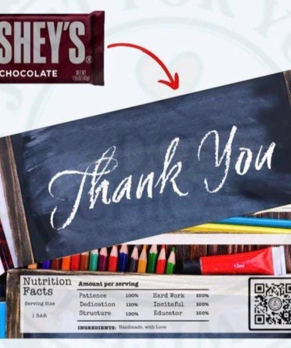 Teacher Appreciation Candy Bar Wrapper: Printable Thank You Gift ...
