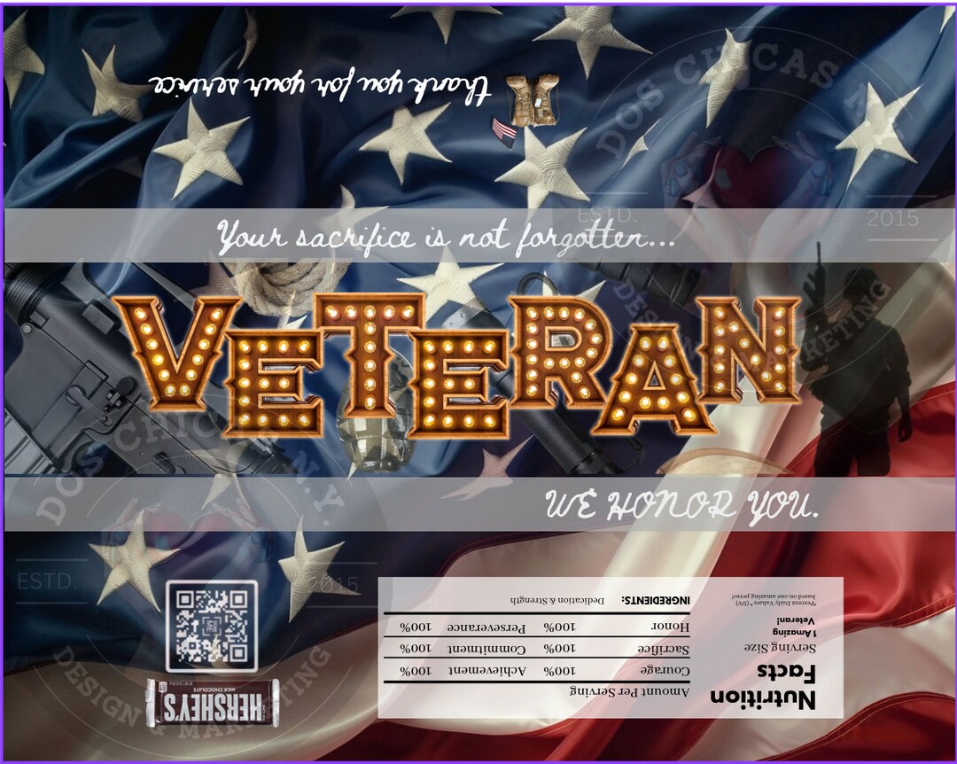 Military, Active Duty, Veteran Digital Candy Bar Wrapper Pre-designed ...
