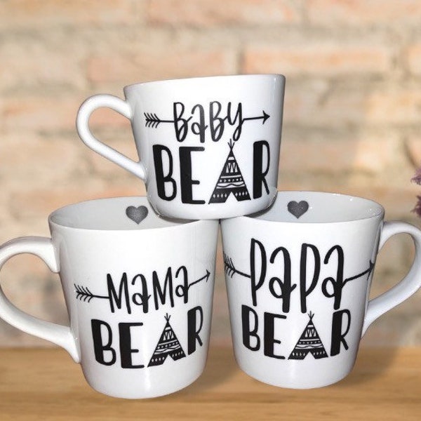 Mama bear coffee mug, little and baby bear mug set, bear family gifts, camping, country house warming gift, gifts for the family, customize