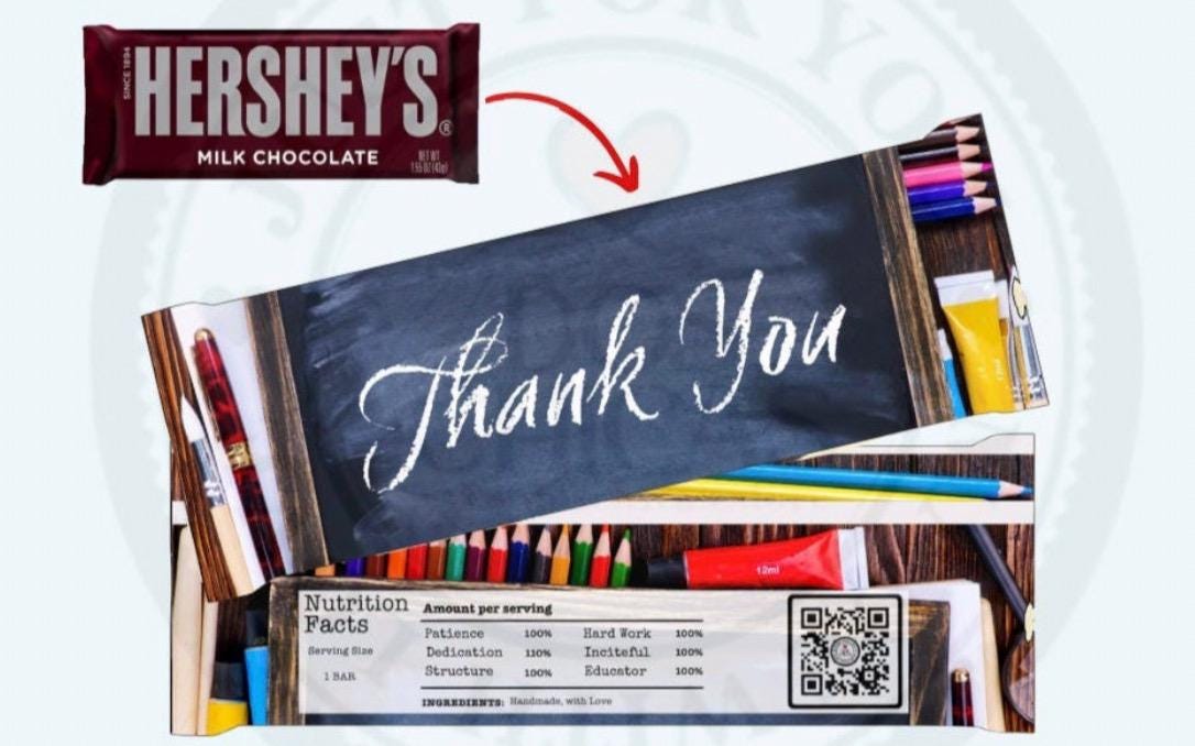 Teacher Appreciation Candy Bar Wrapper: Printable Thank You Gift ...
