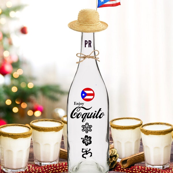 Puerto Rico Coquito Bottle | Puerto Rican Drink Bottle | Eggnogg bottle | Christmas Drink | Coquito Making Supplies