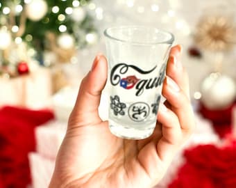 Puerto Rico Shot Glass: Taino & Coquito Designs