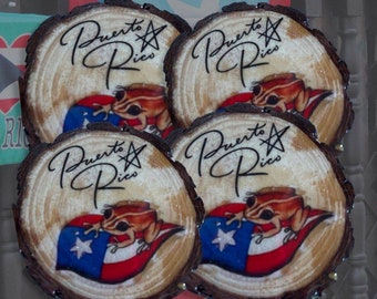 Puerto Rico Coasters, wood coasters, drink accessories, wood decor, Puerto Rican decor, fathers day gift, fathers day gift idea, coqi, flag