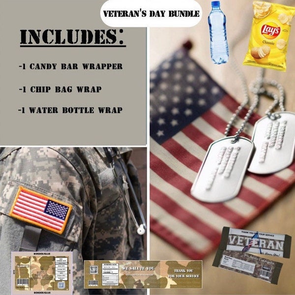 Military, Active duty, Veteran Digital Candy Bar Wrapper Pre-Designed PNG formatted digital download, 4th of July, Veteran's Day, Memorial