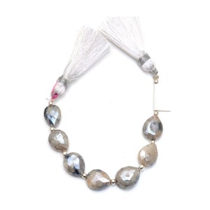 Perle Pera Sfaccettate Silverite | Gemma Naturale | 31 Carati | Filo 10 cm | Creazione Gioielli | Pietra Nascita | DIY
