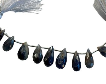 Blue Sapphire Dyed Faceted Teardrop 4 inch Bead Strand 5X8-5X9mm & 22 Cts Natural Semi Precious Gemstone Birthstone Women Jewelry Making DIY