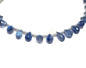 Blue Kyanite Faceted Teardrop 4 inch Bead Strand 5X3-6X4mm & 12 Cts Natural Semi Precious Gemstone Birthstone Women Jewelry Making Crafts