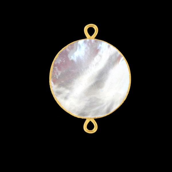 Mother Of Pearl Shell Stone Necklace for Jewelry Making - 10mm 12mm 15mm 18mm Coin/Round Bezel Charms Pendants 24K Gold Electroplated DIY