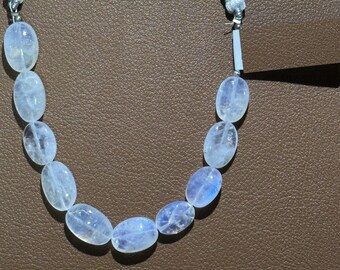 Rainbow Moonstone Smooth Flat Oval 6 inch Bead Strand 8X10-8X12 MM & 44 Carats Natural Semi Precious Gemstone Birthstone DIY Jewelry Making
