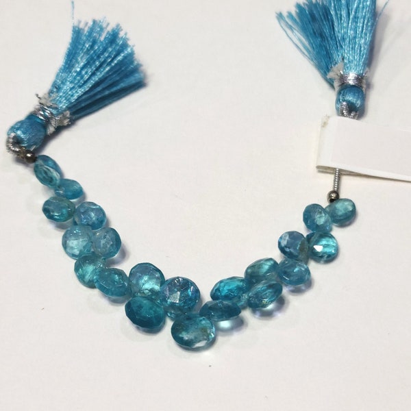 Sky Apatite Faceted Heart 4 inch Bead Strand 5-6mm & 20 Cts Natural Semi Precious Gemstone Birthstone Women Jewelry Making Necklace Chakra
