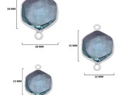 London Blue Topaz Hexagon 925 Sterling Silver Handmade Bezel Charms Links Connector Pendant Bail DIY Jewelry Making Earring Bracelet