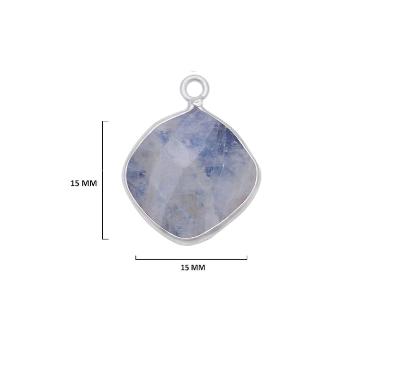 Rainbow Moonstone Cushion Square 925 Sterling Silver Natural Gemstone Bezel Charms Links Connector Pendant Bail DIY Jewelry