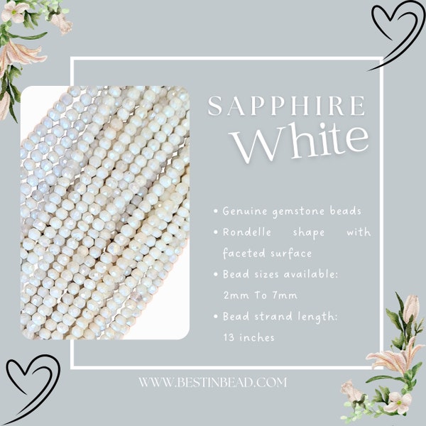 White Sapphire Rondelle Gemstone Beads - Natural Semi Precious Bead Strand - Sizes 2mm to 7mm - Jewelry Making Supplies
