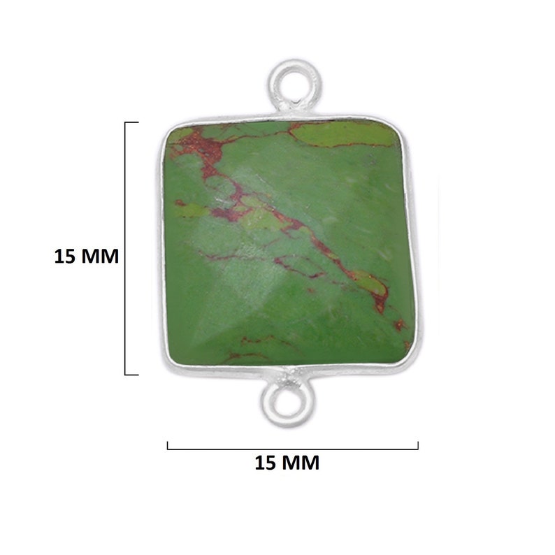 Green Turquoise Square 24K Gold Plated Over 925 Sterling Silver Reconstituted Bezel Charms Links Connector Pendant Bail DIY Jewelry