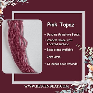 Roze topaas rondelle edelsteenkralen - natuurlijke halfedelstenen kraalstreng - maten 2 mm tot 4 mm - benodigdheden voor het maken van sieraden