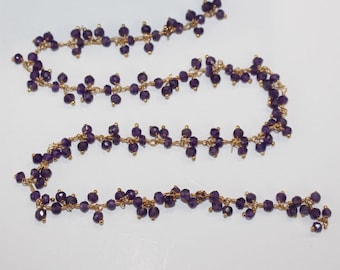Amethyst Gold Rosary Chain - Jewelry Making Supplies for Necklace, Bracelet, Earring, Anklet - Beaded Gemstone Rosary