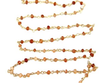 Hessonite Granato 2mm 3mm Perline fatto a mano Rosario Catena 24K placcato oro su argento Donne Gioielli Fare Catena Cavigliera Bracciale Prezzo all'ingrosso