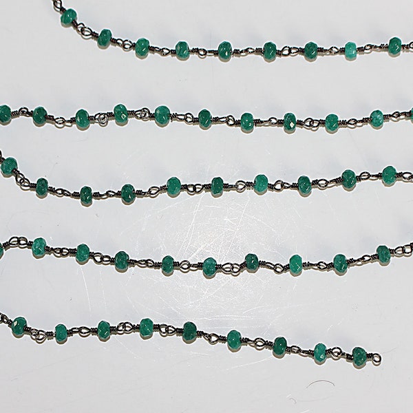 Emerald Jade Natural Faceted Rondelle Beads 3mm Antique Black Oxidized Handmade Rosary Chain Women Jewelry Making Necklace Anklet Earrings