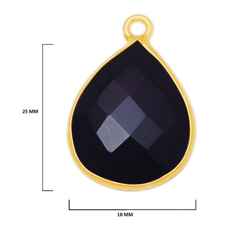 Black Onyx Pear 24K Gold Plated Over 925 Sterling Silver Handmade Bezel Charms Links Connector Pendant Bail DIY Jewelry Making Earring