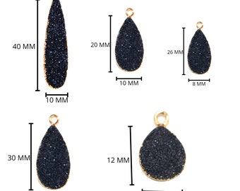 24k Gold electroplated - Kissed Black Druzy - Handmade Pendant Necklace - Gothy Elegance & Jewelry Gift