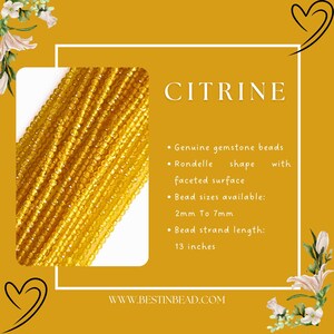 Citrine Rondelle Gemstone Beads - Natural Semi Precious Bead Strand - Sizes 2mm to 2.5mm - Jewelry Making Supplies