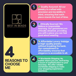 May include: Four reasons to choose Best in Beads, a jewelry company that offers quality assured, ethically sourced, affordable luxury, and worldwide shipping. The company's logo is a stylized image of three circles.