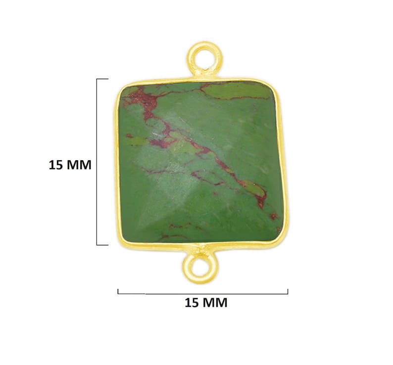 Green Turquoise Square 24K Gold Plated Over 925 Sterling Silver Reconstituted Bezel Charms Links Connector Pendant Bail DIY Jewelry