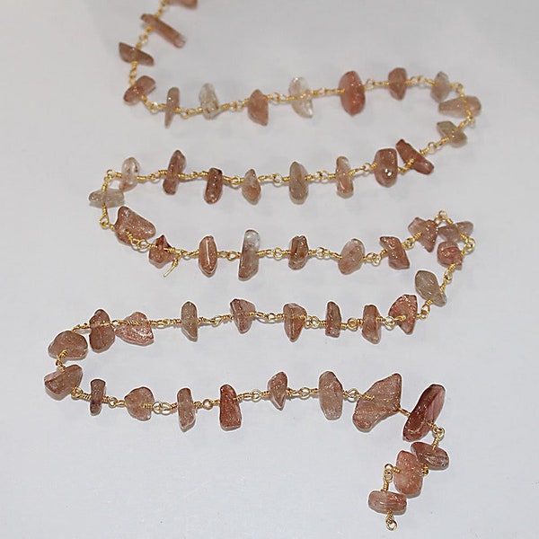 Sunstone Chips Beaded Handmade Rosary Chain 24K gold plated over silver Women Jewelry Making Necklace Chain Anklet Bracelet Wholesale Price