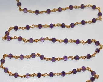 Amethyst Gold Rosary Chain, 24K Gold Plated, Jewelry Making Supplies
