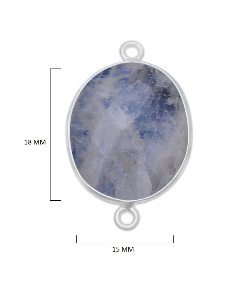 Rainbow Moonstone Oval 925 Sterling Silver Natural Gemstone Bezel Charms Links Connector Pendant Bail DIY Jewelry