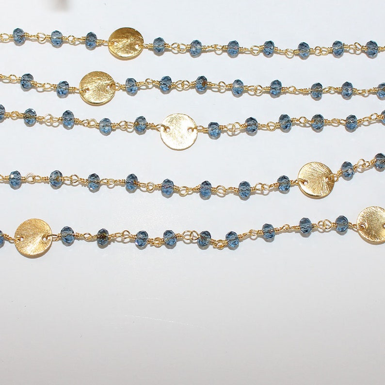 LONDON BLUE Topaz CoinDisc Beads Rosary Chain 24K Gold Plated Hydro Quartz Jewelry Making Beaded Chain For Necklace DIY Jewelry Making