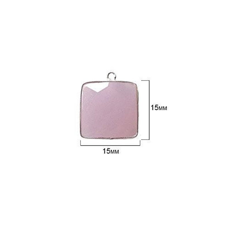 Semi Precious Gemstone Pendant Bezel Gemstone Connectors 925 Sterling Silver Bezel Natural Pink Chalcedony Square 15mm Bezel Beads
