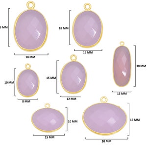 Pink Chalcedony Oval 24K Gold Plated Over 925 Sterling Silver Natural Gemstone Bezel Charms Links Connector Pendant Bail DIY Jewelry