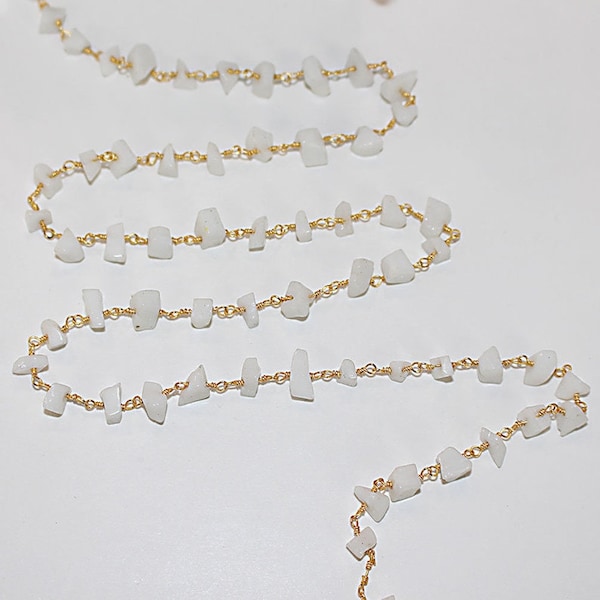 White Agate Chips Beaded Handmade Rosary Chain 24K gold plated over silver Women Jewelry Making Necklace DIY Anklet Bracelet Wholesale Price