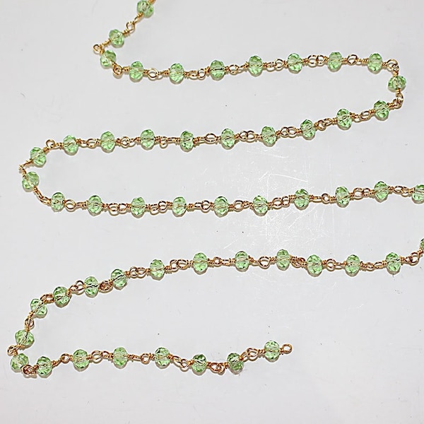 Peridot 2mm 3mm Beaded Handmade Rosary Chain 24K gold plated over silver Women Jewelry Making Necklace Chain Anklet Bracelet Wholesale Price
