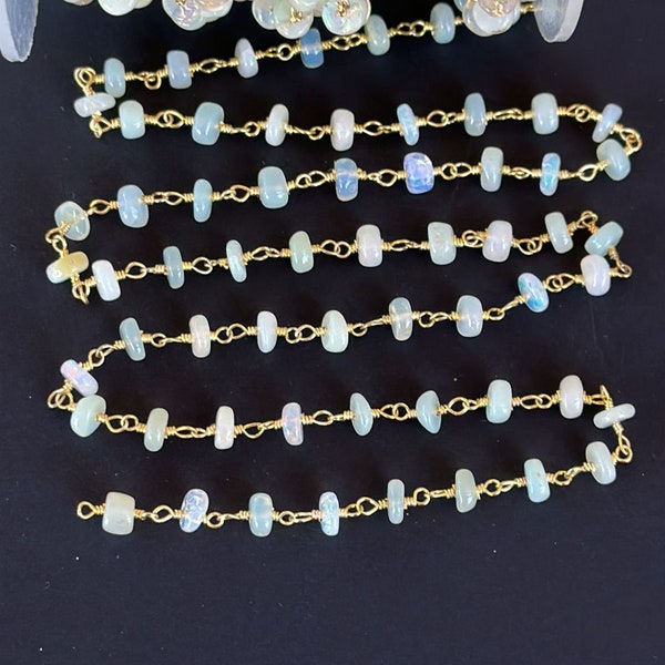 Ethiopian Opal 4-5mm Beaded Handmade Rosary Chain 24K gold plated over silver Women Jewelry Making Necklace Anklet Bracelet Wholesale Price