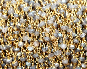 Labradorite Gold Rosary Chain - 24K Gold Plated Jewelry Making Supplies