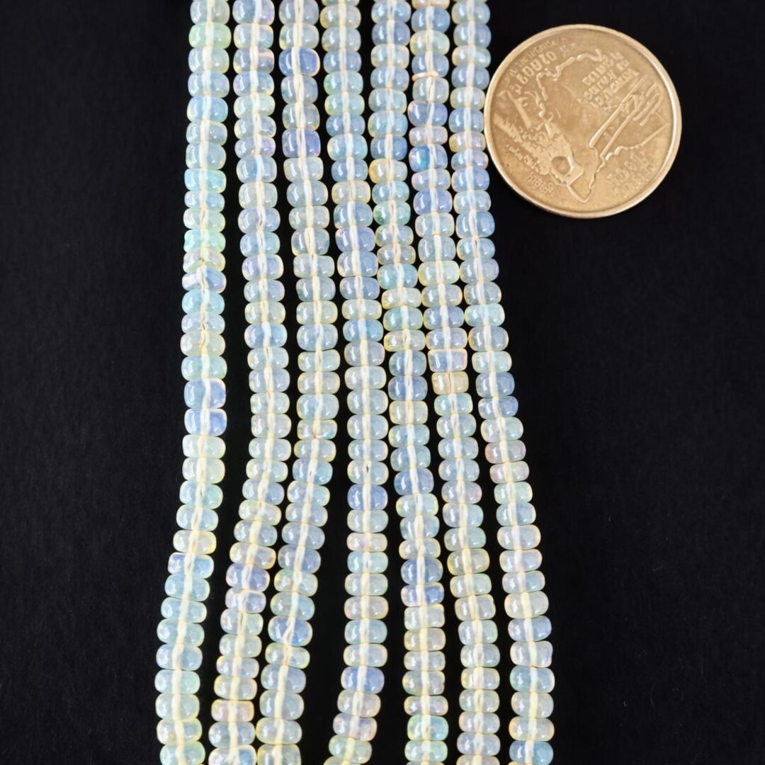 Ethiopian White Opal Smooth Rondelle Beads | Natural Welo Fire Opal ...