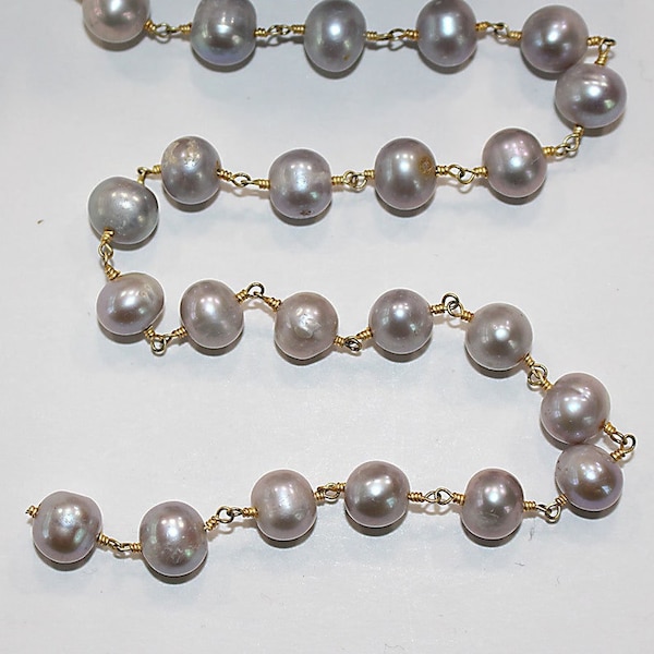 Gray Freshwater Pearl 6mm Beaded Handmade Rosary Chain 24K gold plated over silver Women Jewelry Making Necklace Bracelet Wholesale Price