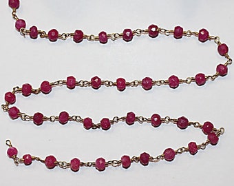 Ruby Rosary Chain, 24K Gold Plated Beaded Chain (3mm, 4mm)