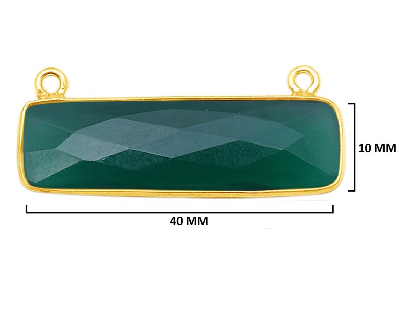 Green Onyx Rectangle 24K Gold Plated Over 925 Sterling Silver Natural Gemstone Bezel Charms Links Connector Pendant Bail DIY Jewelry