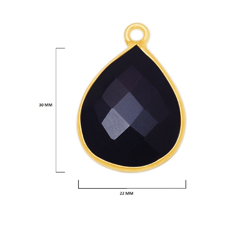 Black Onyx Pear 24K Gold Plated Over 925 Sterling Silver Handmade Bezel Charms Links Connector Pendant Bail DIY Jewelry Making Earring