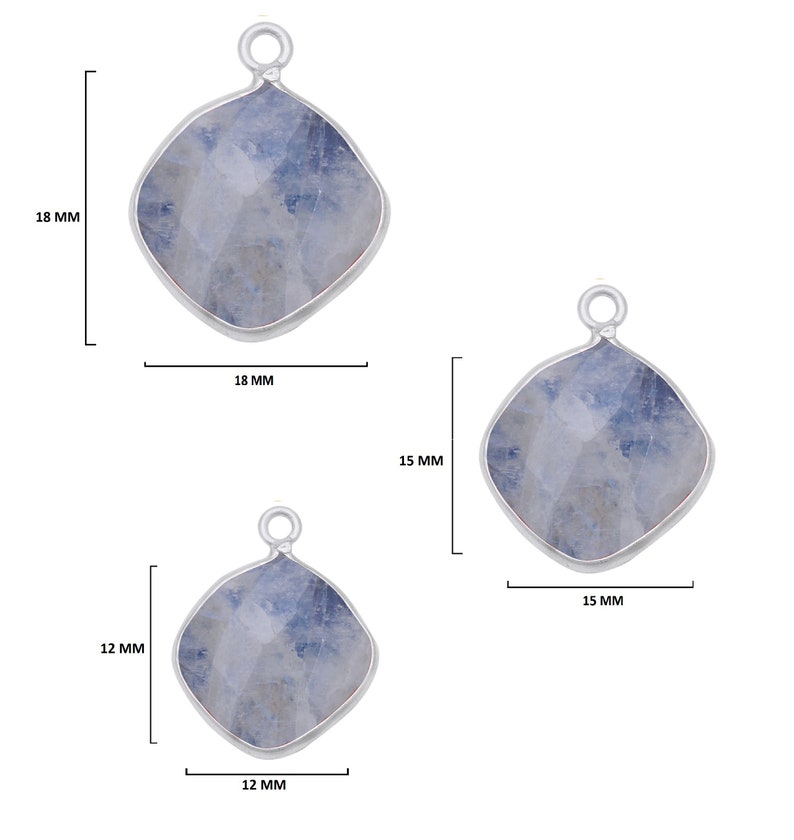 Rainbow Moonstone Cushion Square 925 Sterling Silver Natural Gemstone Bezel Charms Links Connector Pendant Bail DIY Jewelry