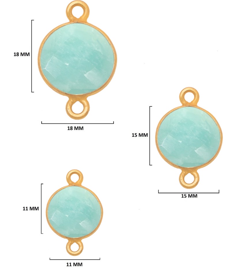 Amazonite Coin Round 24K Gold Plated Over 925 Sterling Silver Natural Gemstone Bezel Charms Links Connector Pendant Bail DIY Jewelry