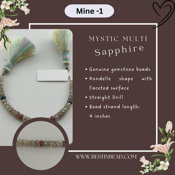 Mystic Multi Sapphire Faceted Rondelle 4 inch Bead Strand 29 Cts Natural Semi Precious Gemstone Birthstone Women Jewelry Making Crafts