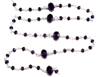 Amethyst Gemstone Faceted Rondelle Bead 3-4mm Silver Plated Over Silver Rosary Chain Women Jewelry Making Necklace Anklet Wholesale Price