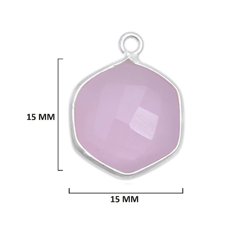 Pink Chalcedony Hexagon 925 Sterling Silver Natural Gemstone Bezel Charms Links Connector Pendant Bail DIY Jewelry